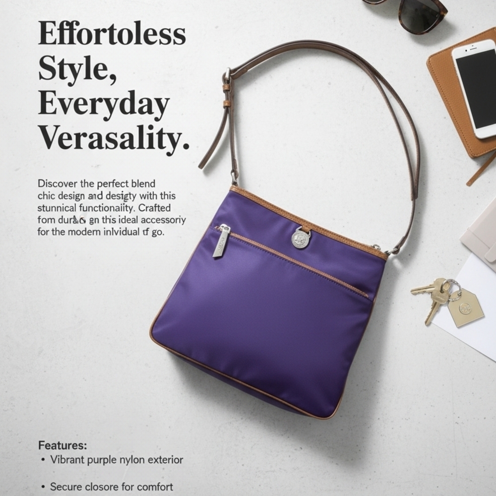 Michael Kors Kempton Purple Crossbody Bag with Brown  Trim